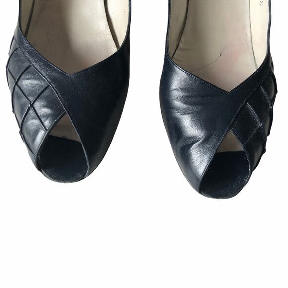 Bruno Magli Peep Toe Pump Navy 9.5 AA Vintage - Picture 15 of 16